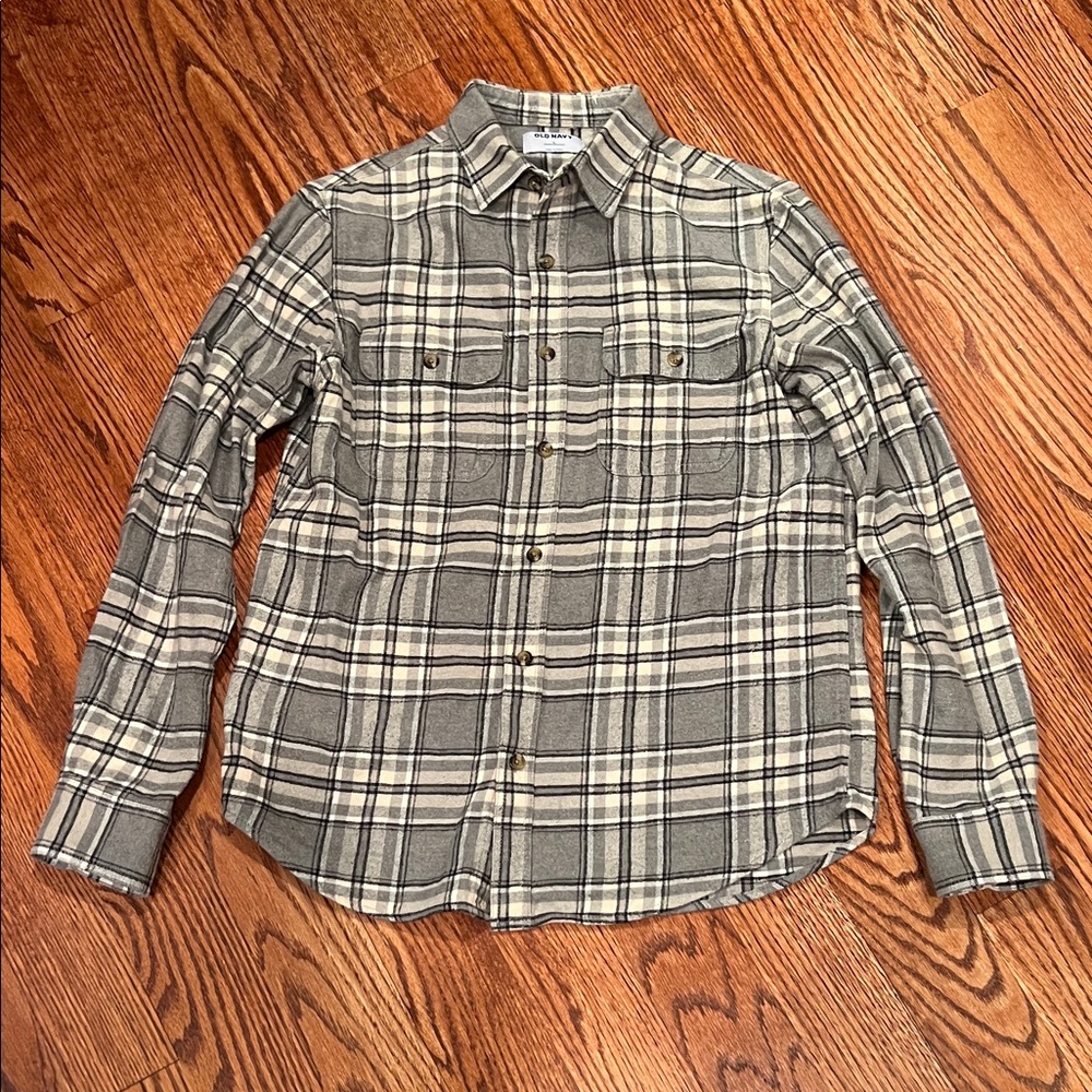 Old Navy Flannel, Gray Plaid Casual Button Down Shirt